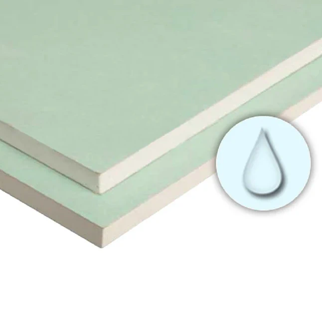 A couple of green, moisture-resistant sheets of drywall.