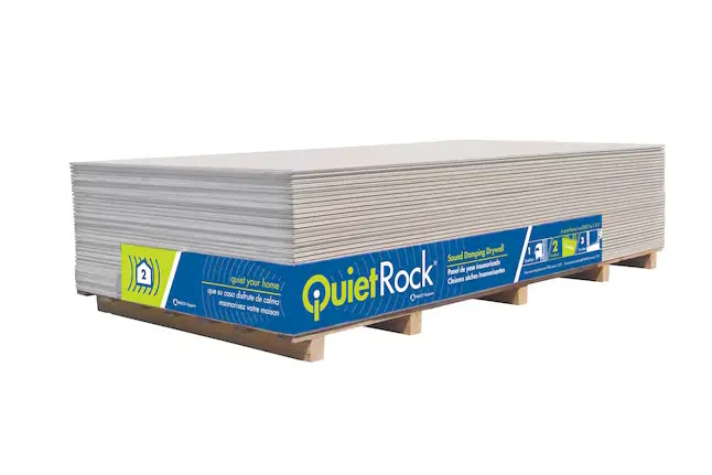 Stack of sound dampening drywall sheets.